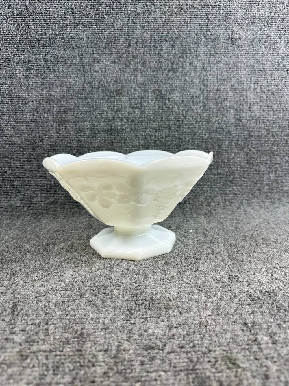 Milk Glass Pedestal Bowl Scalloped Edge Decorative Serving Dish